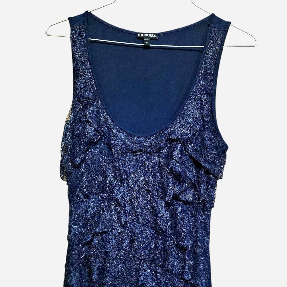 Express navy blue lace tank top with ruffles